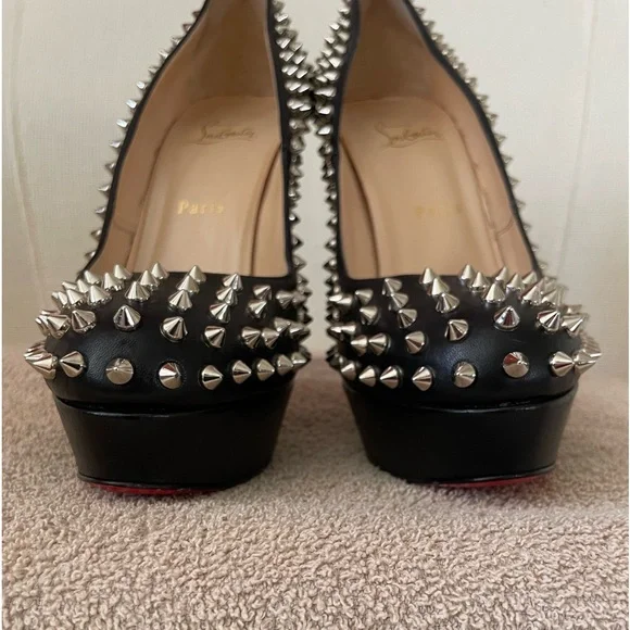 CHRISTIAN LOUBOUTIN BIANCA SHOES BLACK-SILVER SIZE 40.5 - Picture 1 of 11